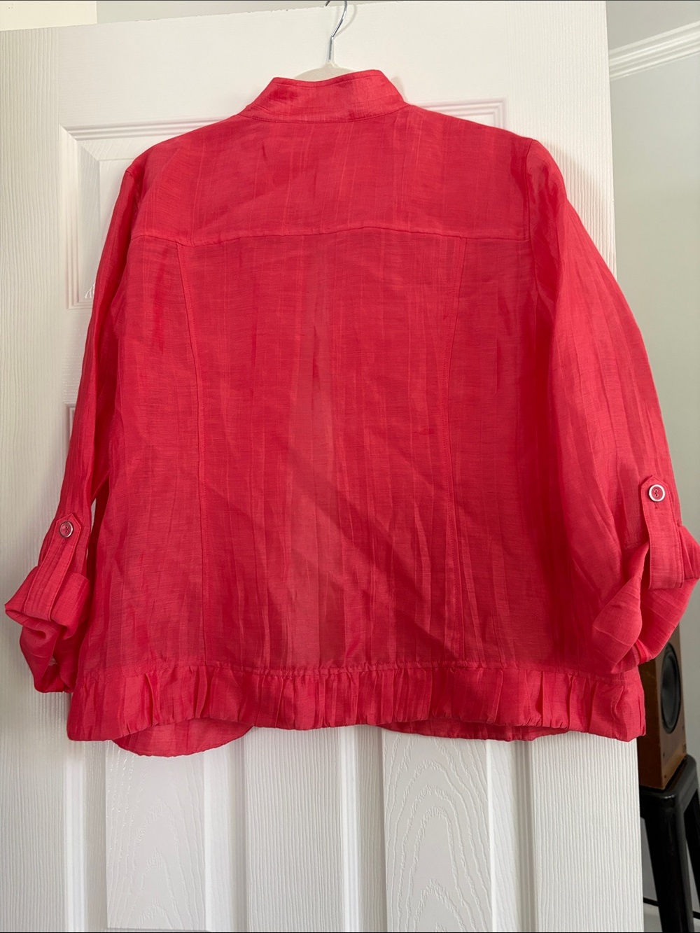 Chico's Bright Red Ruffle-Trim Open Jacket-Size 3 - Picture 2 of 3